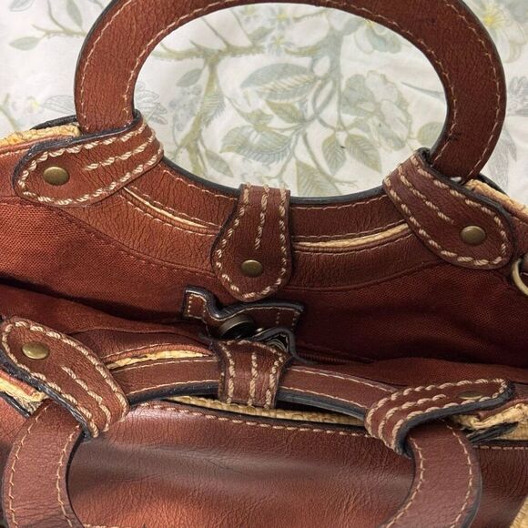 Fossil Vintage Cottage Straw Embroidered Flowers Leather Trim Mini Purse - Picture 5 of 6